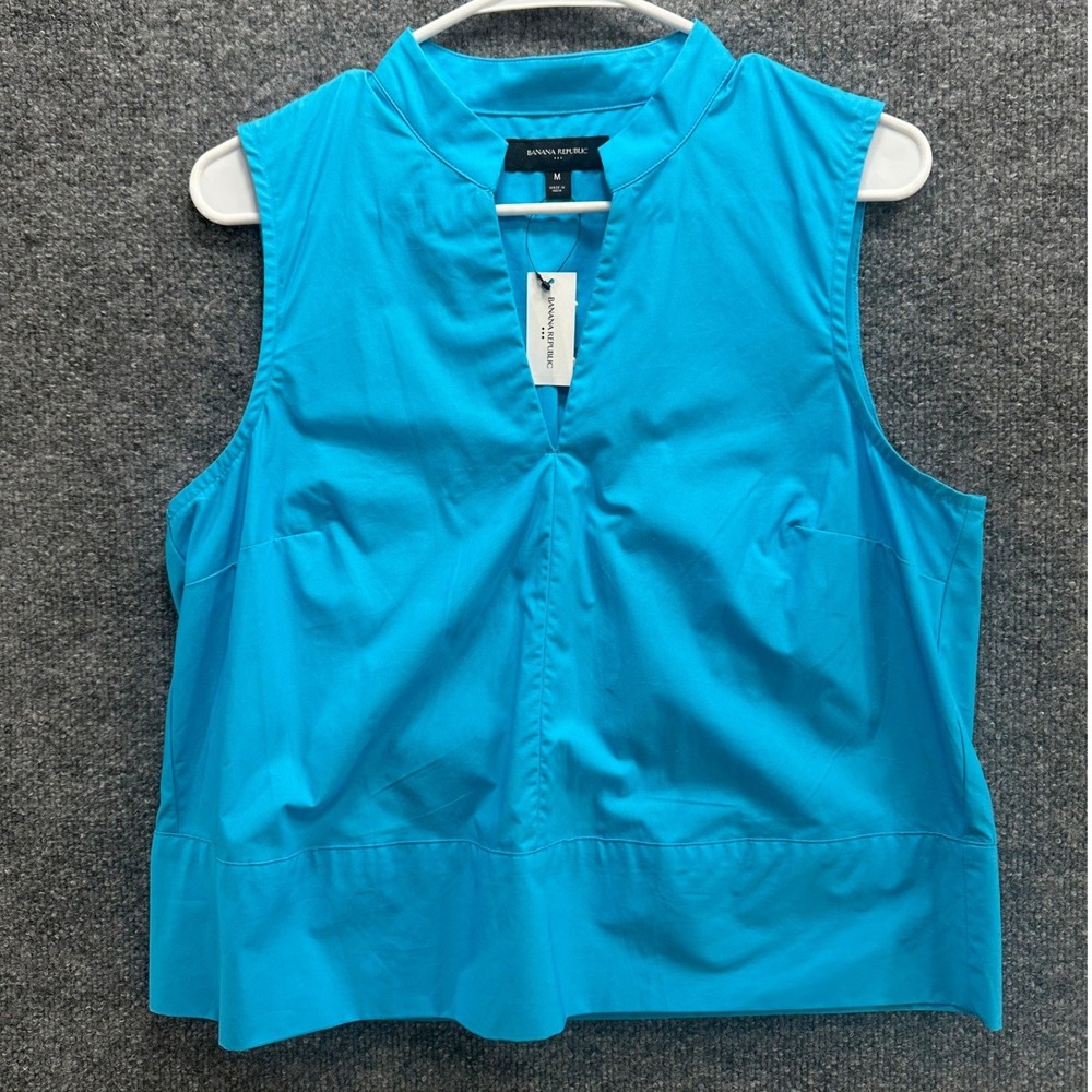 Banana Republic Womens Blue Split Neck Sleeveless Top Size M NWT, 100% cotton